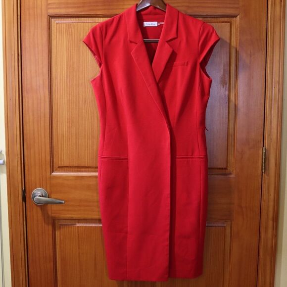 Calvin Klein Red Faux Wrap Dress Sleeveless Career Professional Office Dress 10 - Picture 2 of 14